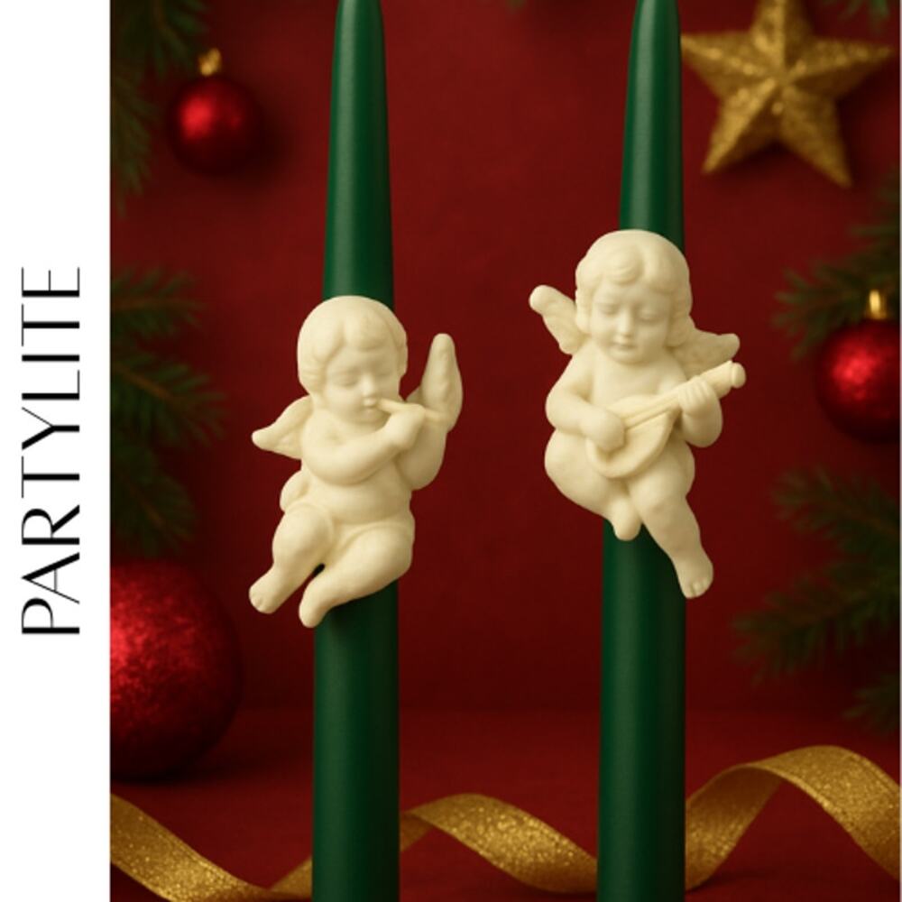 Partylite Cherub Candle Followers Ivory Bisque Porcelain 1998 Vintage NIB